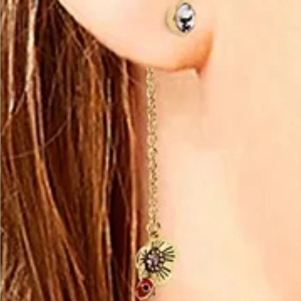 Coach earrings with crystal stud and hanging ladybug - Picture 4 of 6